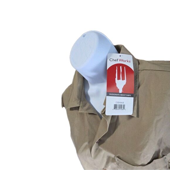 NEW! Chef Works Khaki Café Shirt Medium High Quality C100-KHA-M Short Sleeve - Picture 2 of 5